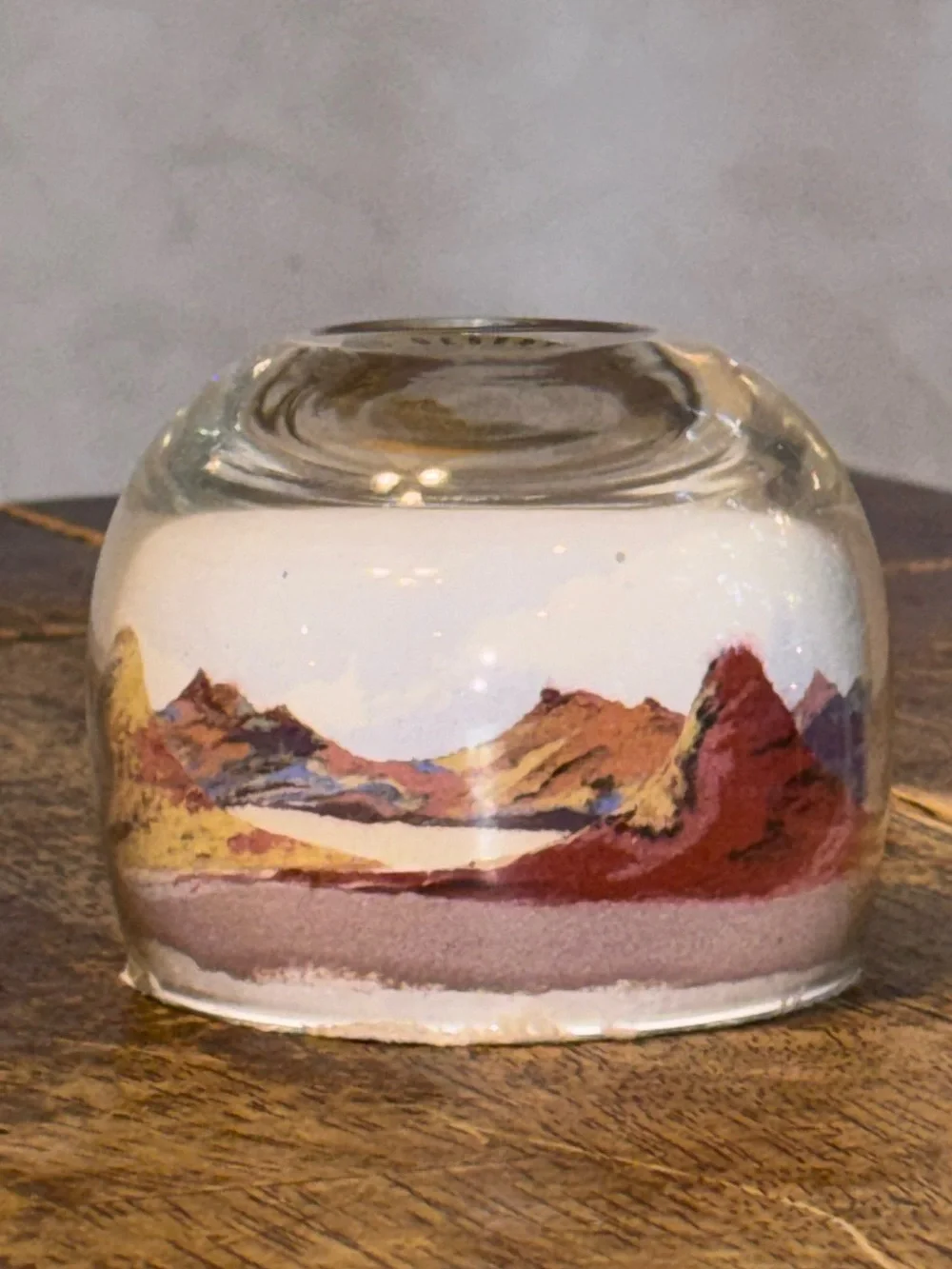 Vtg Arizona Southwest Glass Paperweight Hand Made Painted Desert Sand Art